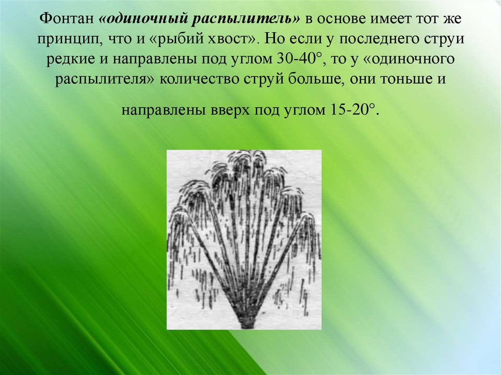 Имеет в основе. Фонтан рыбий хвост схема. Струй число.