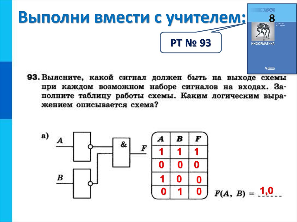 Выясните какой сигнал должен быть на выходе электронной схемы при каждом возможном наборе сигналов