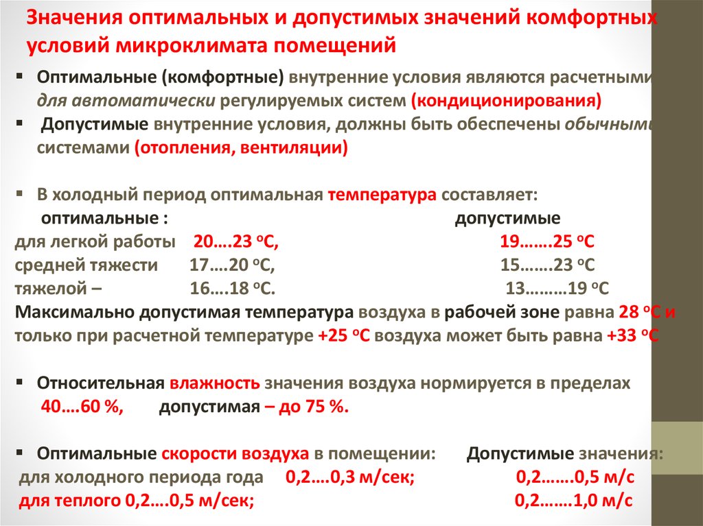 Оптимальные допустимые. Оптимальные и допустимые условия микроклимата. Тепловой баланс и параметры микроклимата.