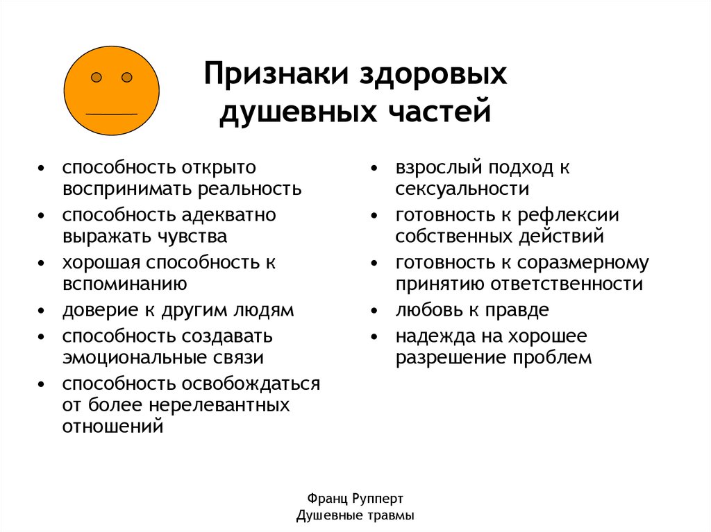 Признаки здоровых душевных частей