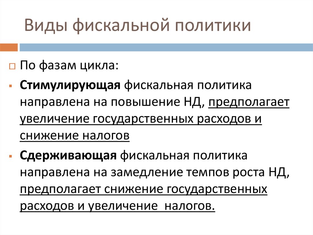 Бюджетно налоговая политика государства. Виды фискальной политики стимулирующая и сдерживающая. Стимулирующая фискальная политики предполагает. Виды фискальной политики. Виды фискальной политики государства.