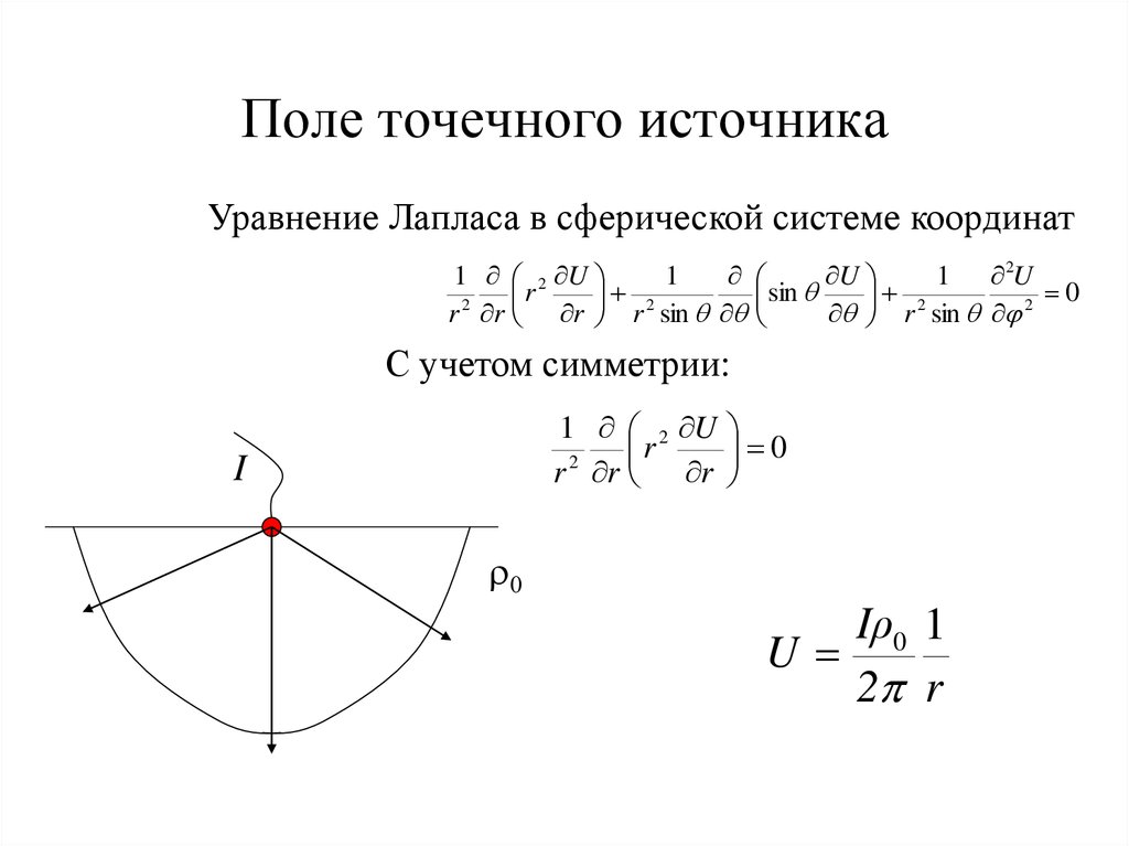 Поле точечного. Поле точечного источника. Уравнение Лапласа для сферической оболочки. Уравнение Лапласа в сферических координатах. Уравнение конуса в сферических координатах.