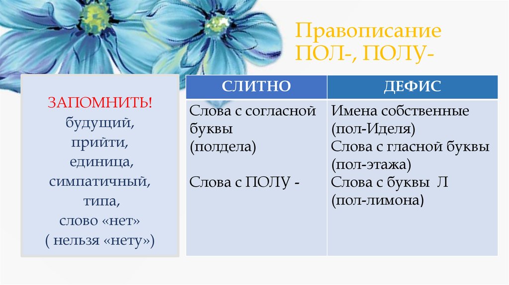 Презентация слова с пол и полу 6 класс