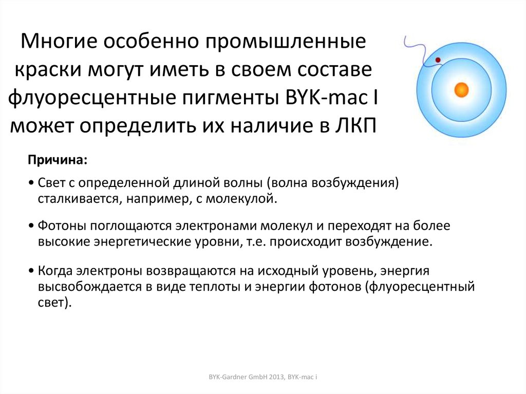 Многие особенно промышленные краски могут иметь в своем составе флуоресцентные пигменты BYK-mac I может определить их наличие в