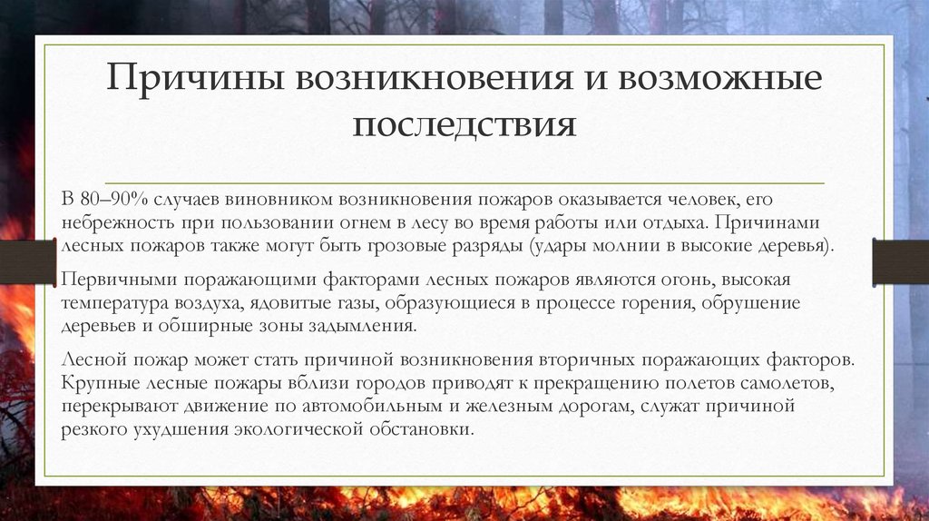 Причина возникновения ситуации. Причины и последствия пожаров.