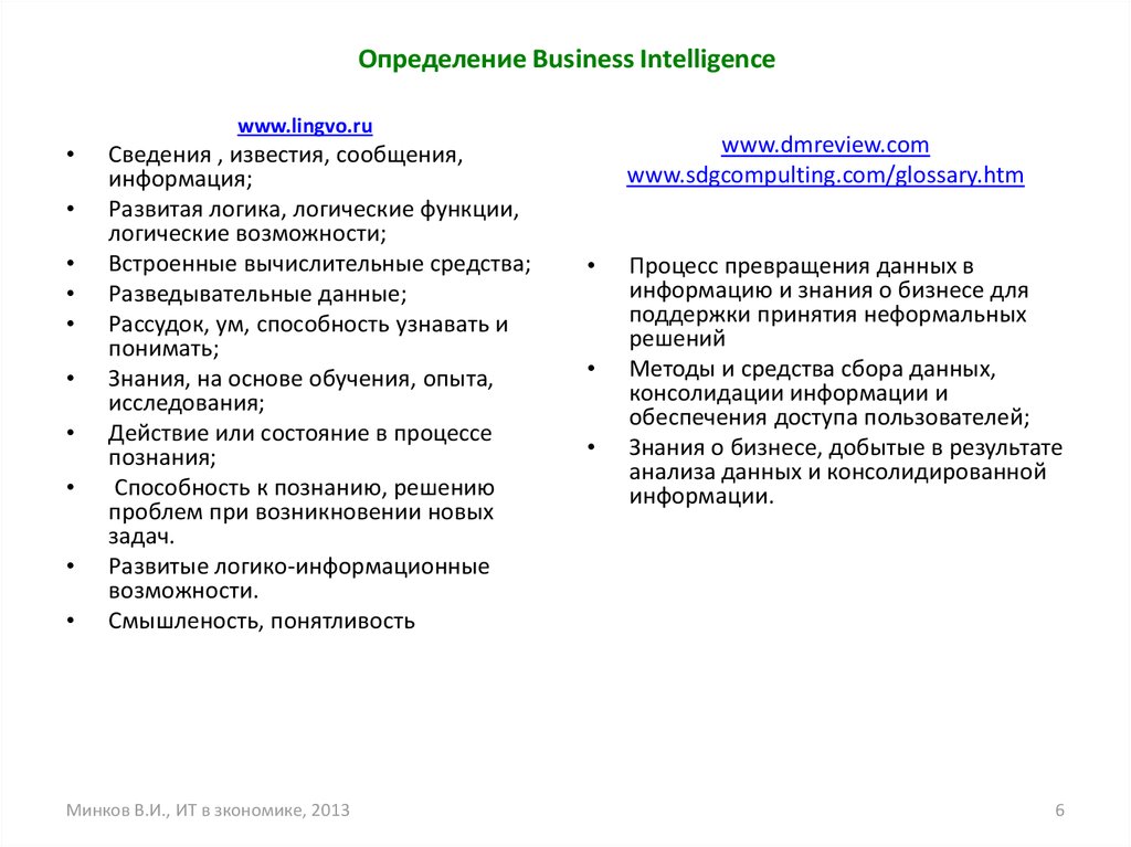 Определение Business Intelligence