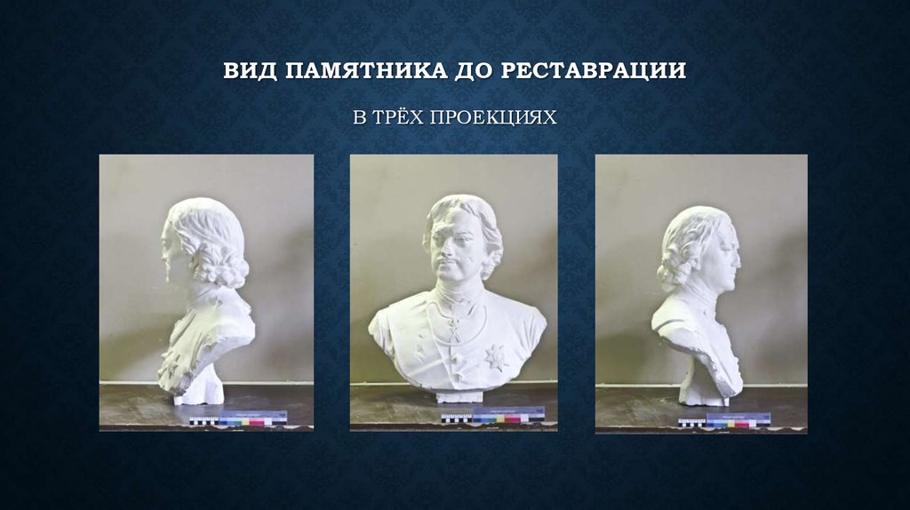 Вид памятника до реставрации в трёх проекциях
