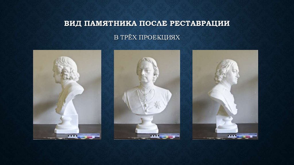 Вид памятника после реставрации в трёх проекциях