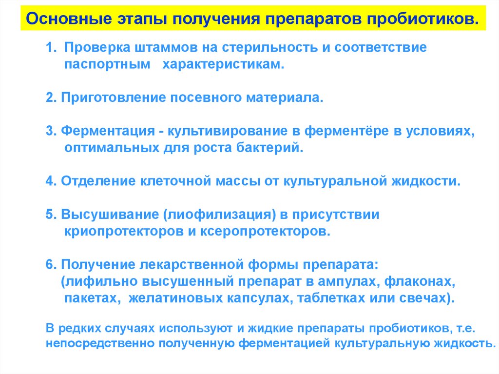 Технологическая схема производства пробиотиков