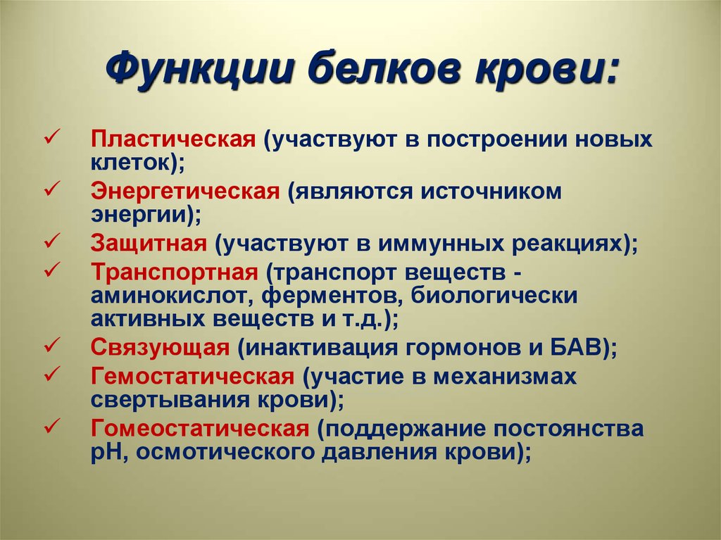 Функции белков крови: