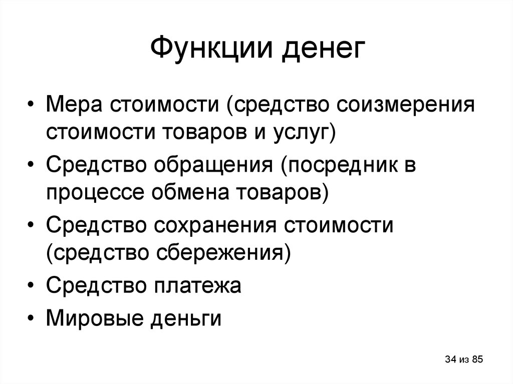 Схема функции денег