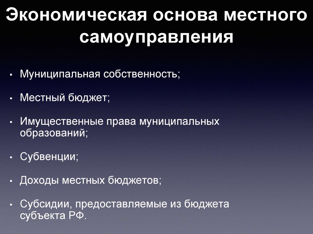 Понятие и принципы экономической основы местного самоуправления презентация