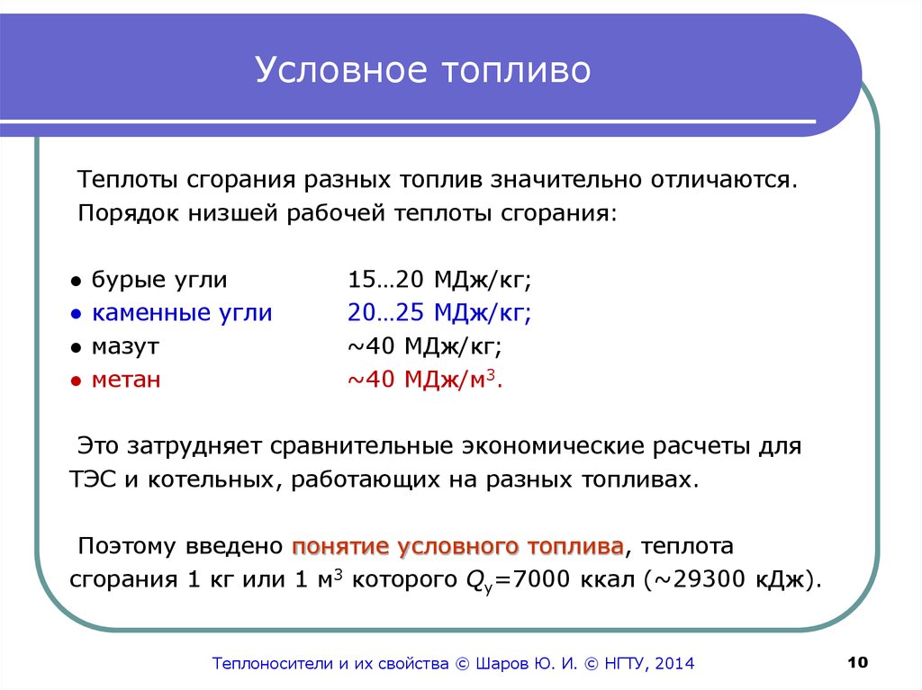 Природный газ условное топливо