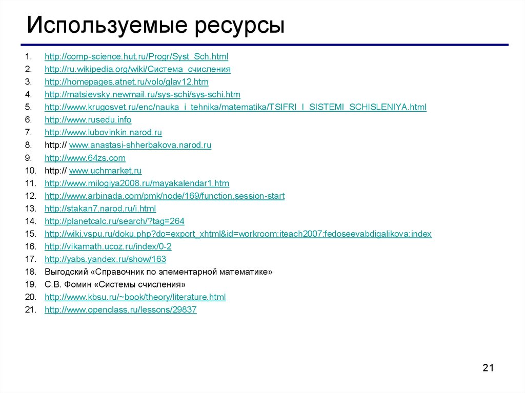 Используемые ресурсы