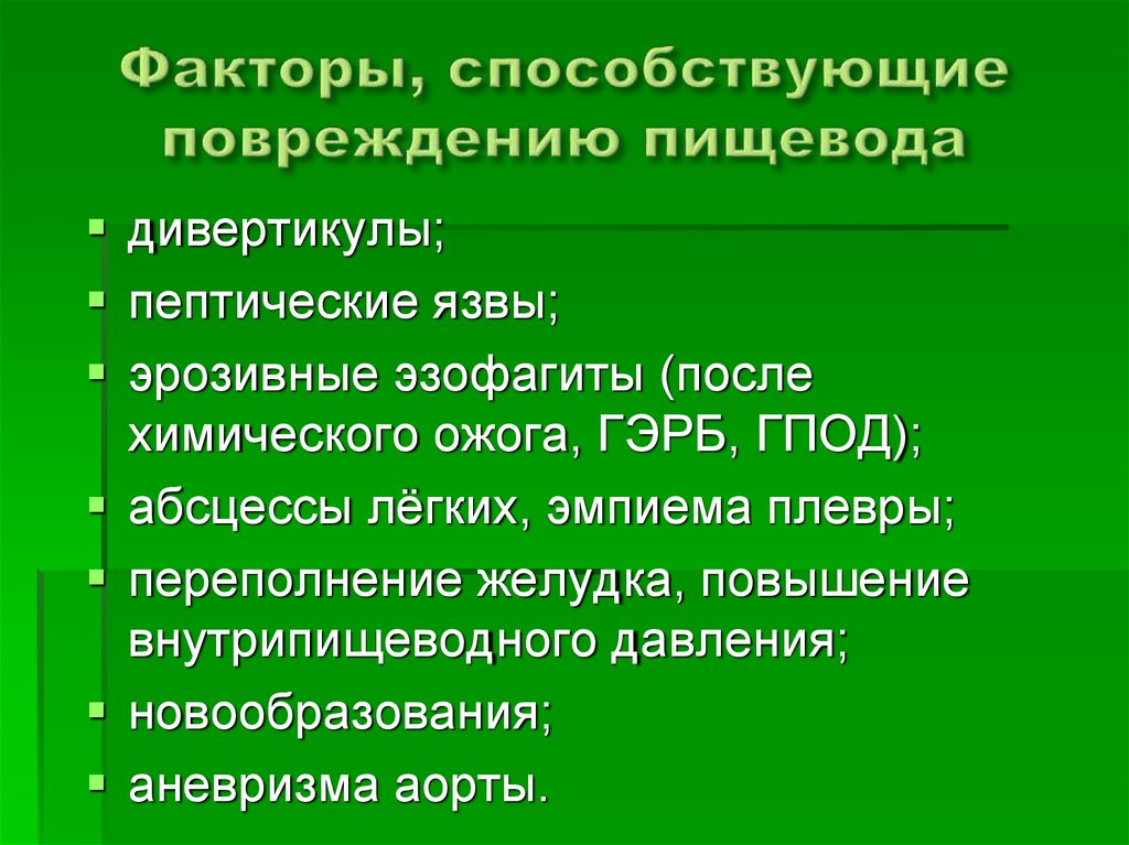 Заболевания и повреждения пищевода презентация