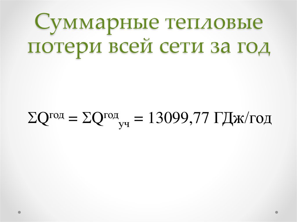 Суммарные тепловые потери всей сети за год