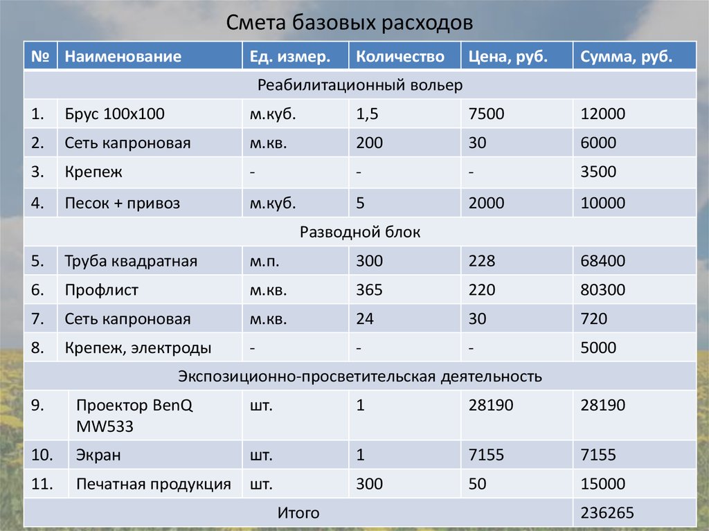 Прямые затраты в базисных ценах. Базовые расходы.