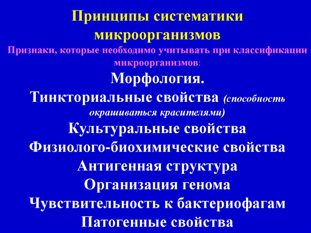 Принципы систематики. Принципы систематики микроорганизмов. Культуральные и морфологические признаки бактерий. Принципы классификации микроорганизмов. Принципы таксономии микроорганизмов.