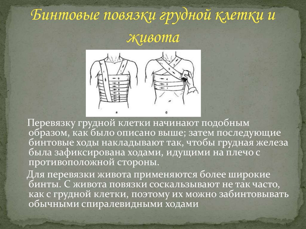 Бинтовые повязки грудной клетки и живота