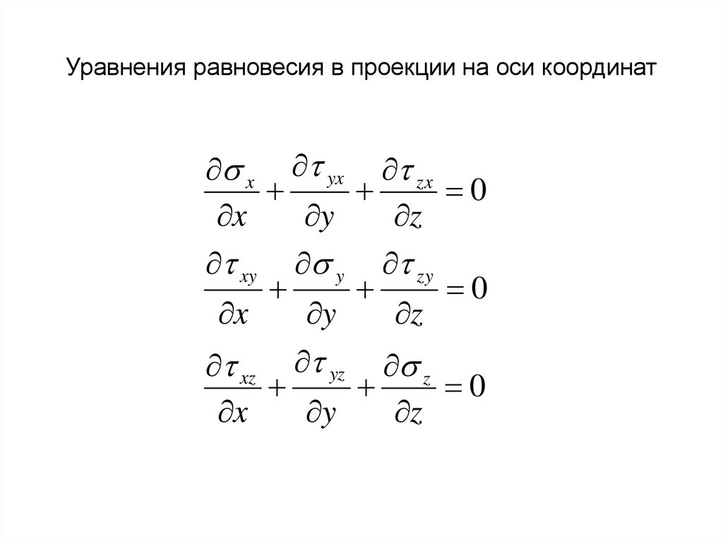 Уравнение осей координат. Уравнения равновесия Навье. Уравнение проекции. Уравнение проекций на ось. Уравнения равновесия теория упругости.