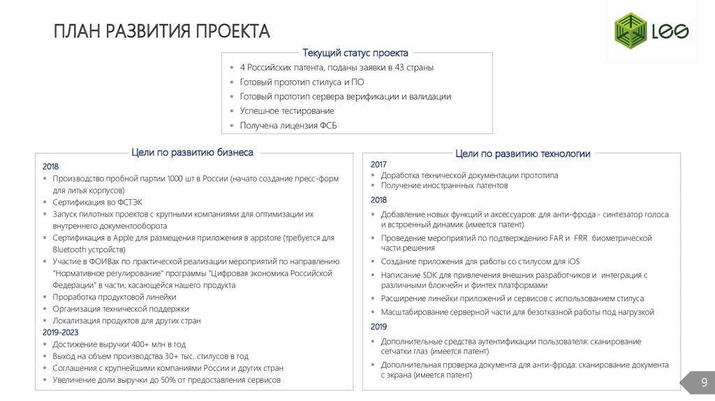 ПЛАН РАЗВИТИЯ ПРОЕКТА