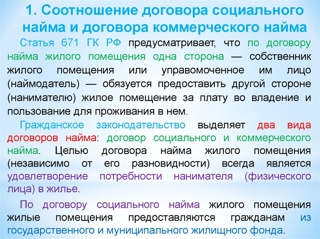 Презентация найма жилого помещения