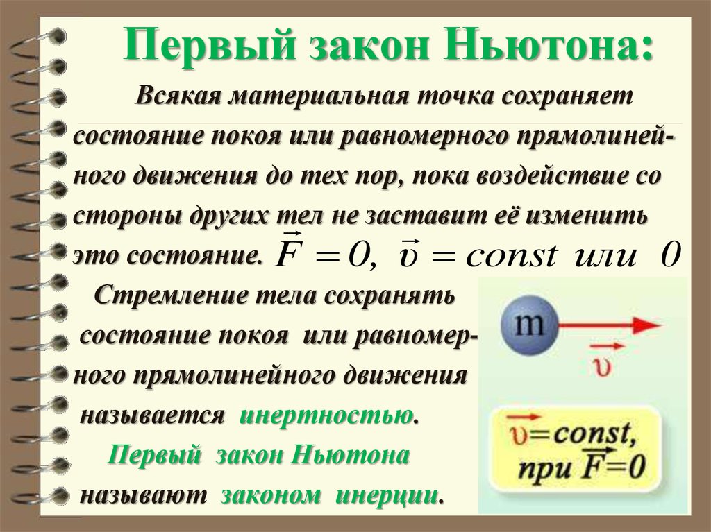 Закон прямолинейного движения материальной точки равен. Материальная точка первый закон Ньютона. Тело стремится к состоянию покоя. Любое тело стремится к состоянию покоя Ньютон.