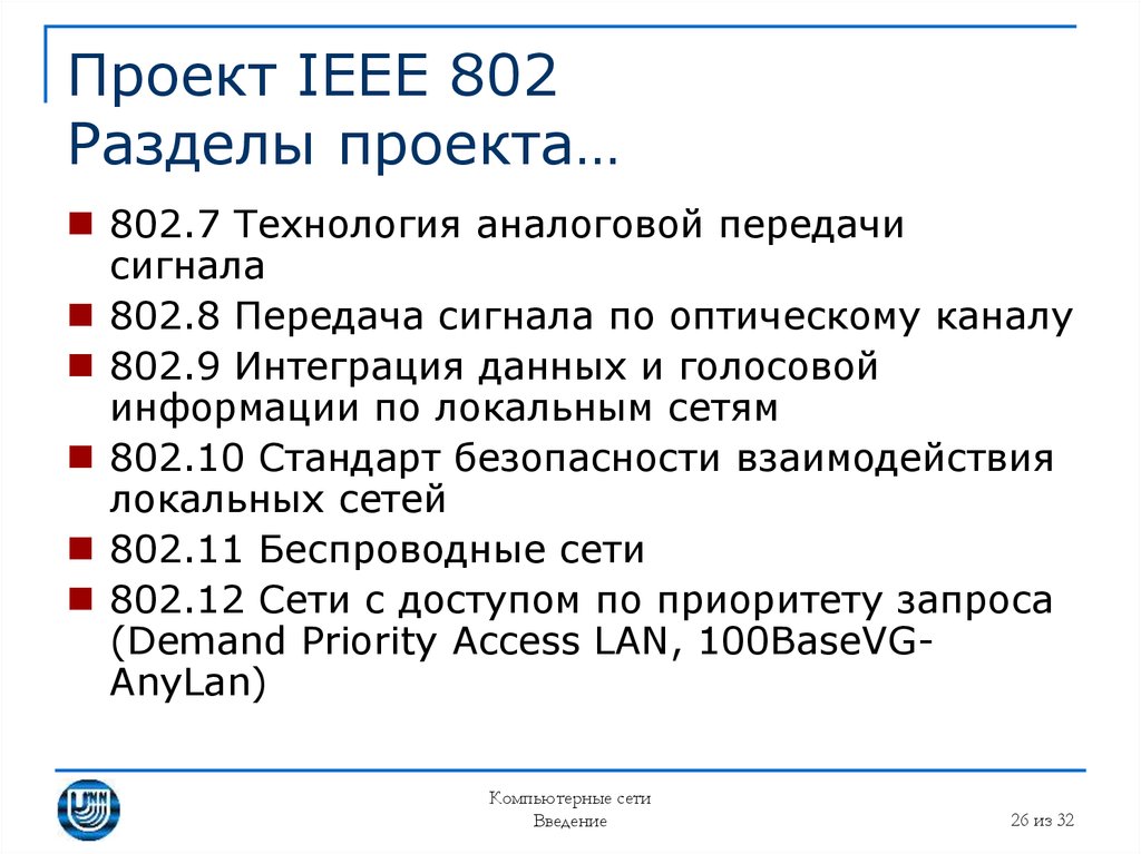 Проект IEEE 802 Разделы проекта…