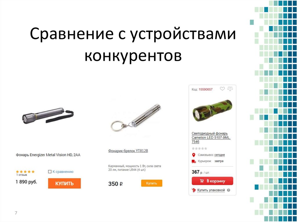 Сравнение с устройствами конкурентов