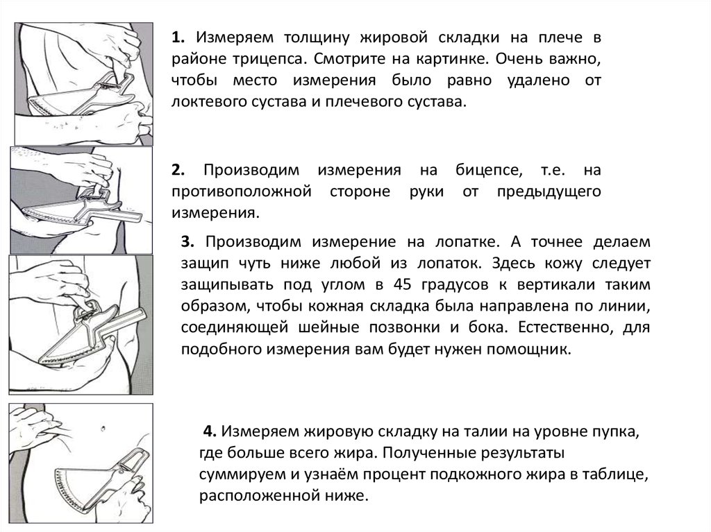 Толщина складок. Измерение толщины кожно-жировой складки. Измерение толщины кожной складки. Техника измерения толщины жировой складки алгоритм. Оценка толщины кожно-жировой складки.