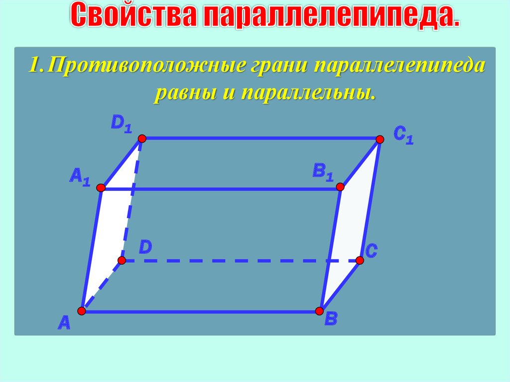 Составляющие параллелепипеда. Противоположные грани прямоугольного параллелепипеда равны. Свойства параллелепипеда. Св-ва параллелепипеда. Противоположные грани параллелепипеда параллельны и равны.