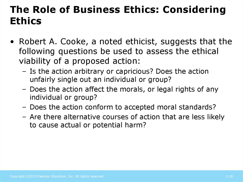 The Role of Business Ethics: Considering Ethics