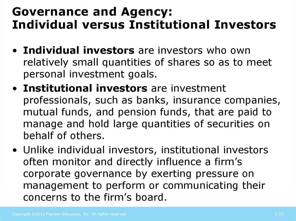 Governance and Agency: Individual versus Institutional Investors