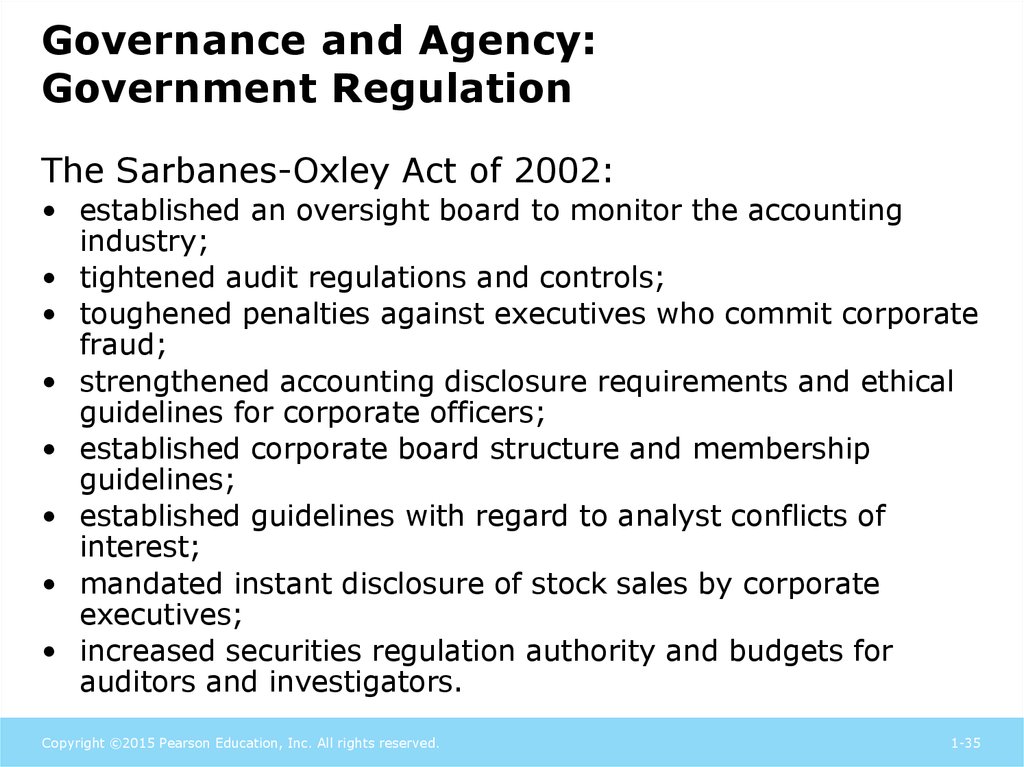 Governance and Agency: Government Regulation