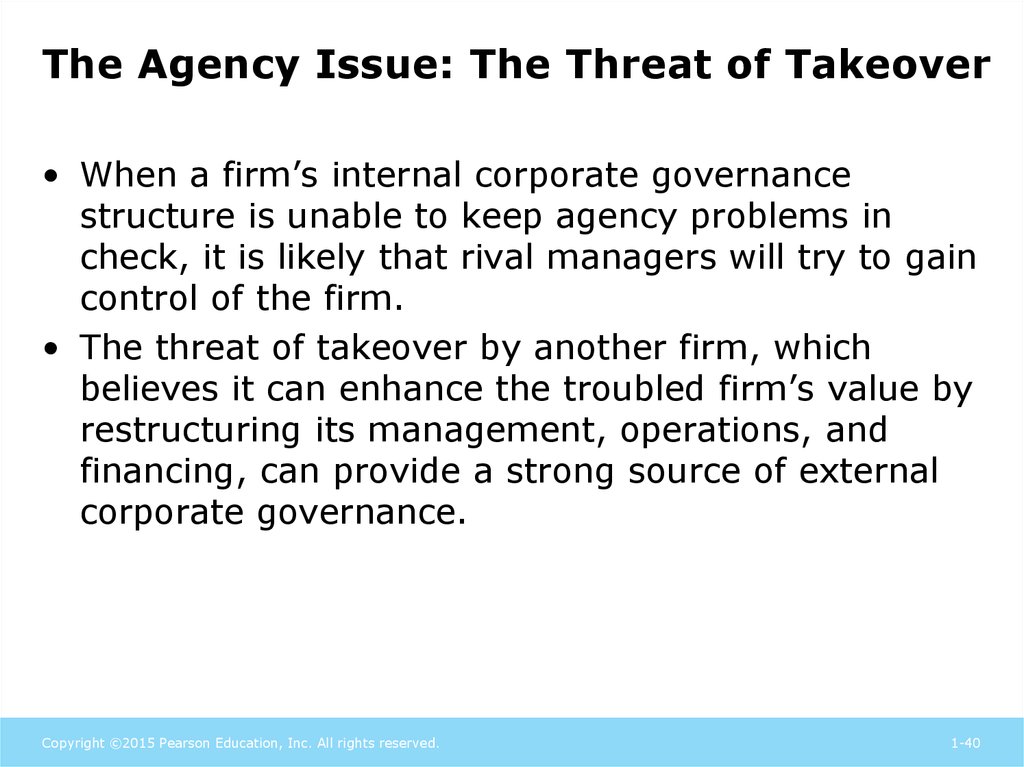 The Agency Issue: The Threat of Takeover