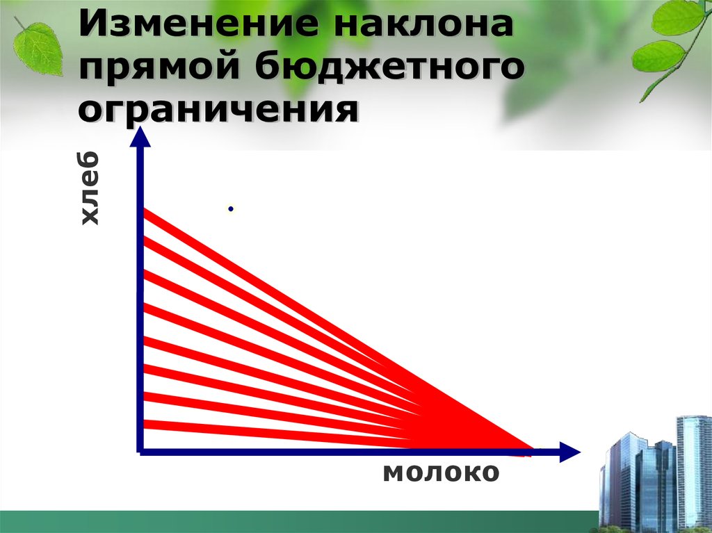 Оптимальный набор благ. Изменение прямой бюджетного ограничения. Изменение наклона функции. Изменение наклона прямой. Изменение наклона картинки.