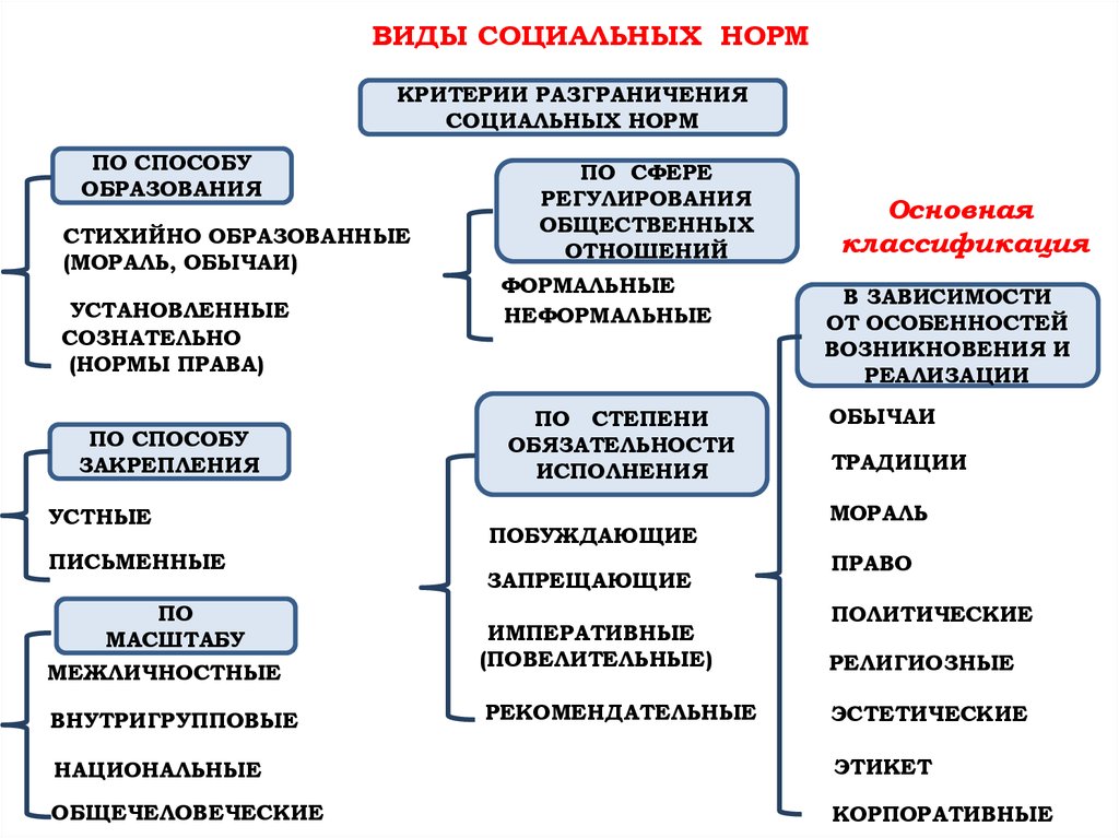 Виды социального регулирования. Виды социальных норм. Социальные нормы по способу регулирования общественных отношений. Критерии классификации социальных норм. Классификация видов социальных норм.