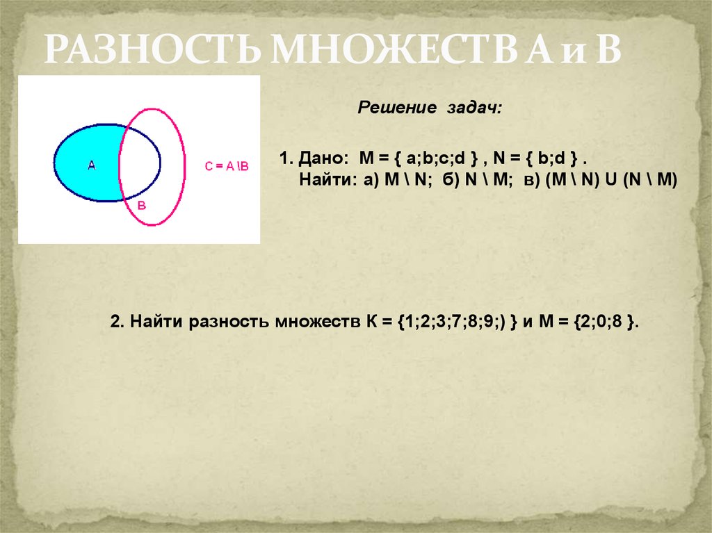 Дано множество 4 1. Разность множеств. Разность множеств решение. Разность множеств а и б. Разность множеств а Ив.