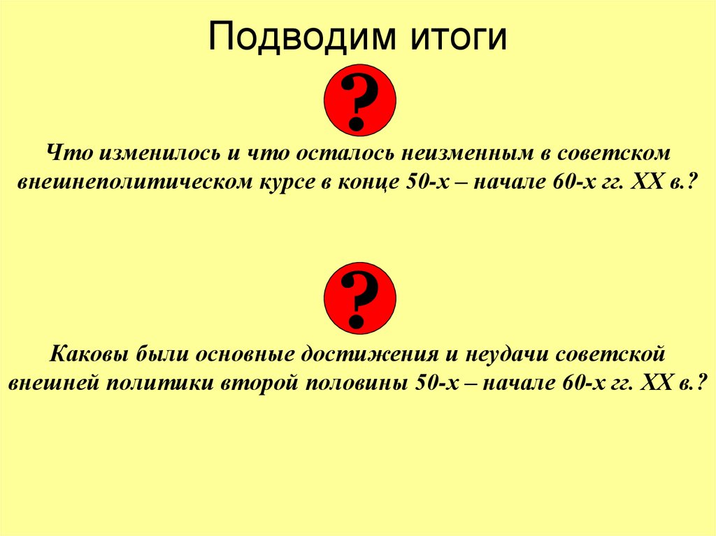 Контрольная работа по теме Внешняя политика СССР в конце 50-х годов. Улучшение отношений СССР – США