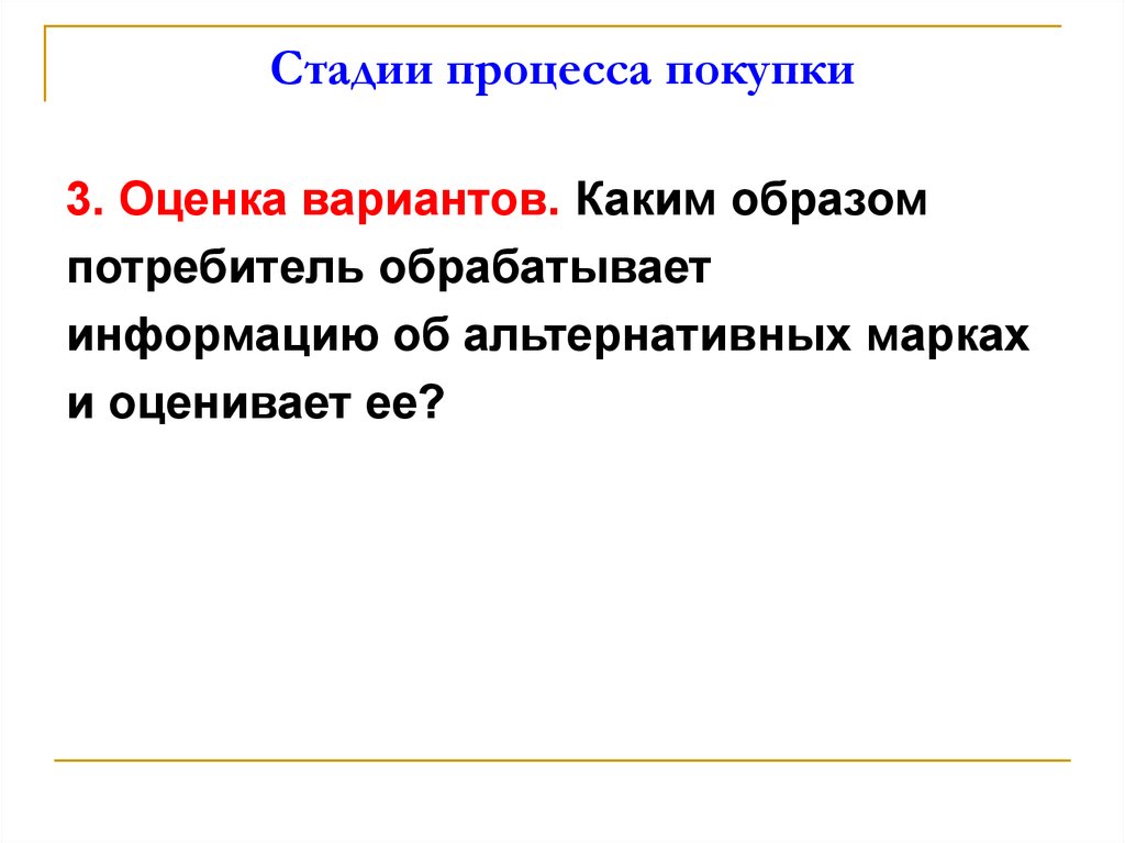 Каким образом состоялось. Анализ образа потребителя. Оценка вариантов покупки.