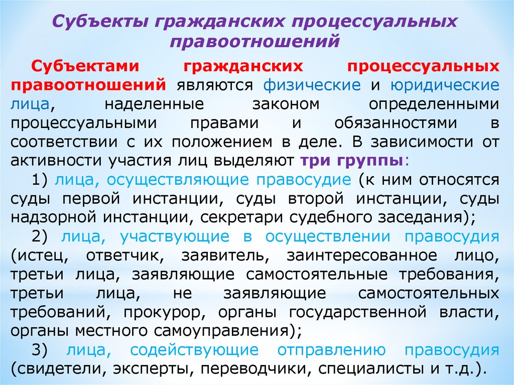 Субъекты гражданского процесса схема