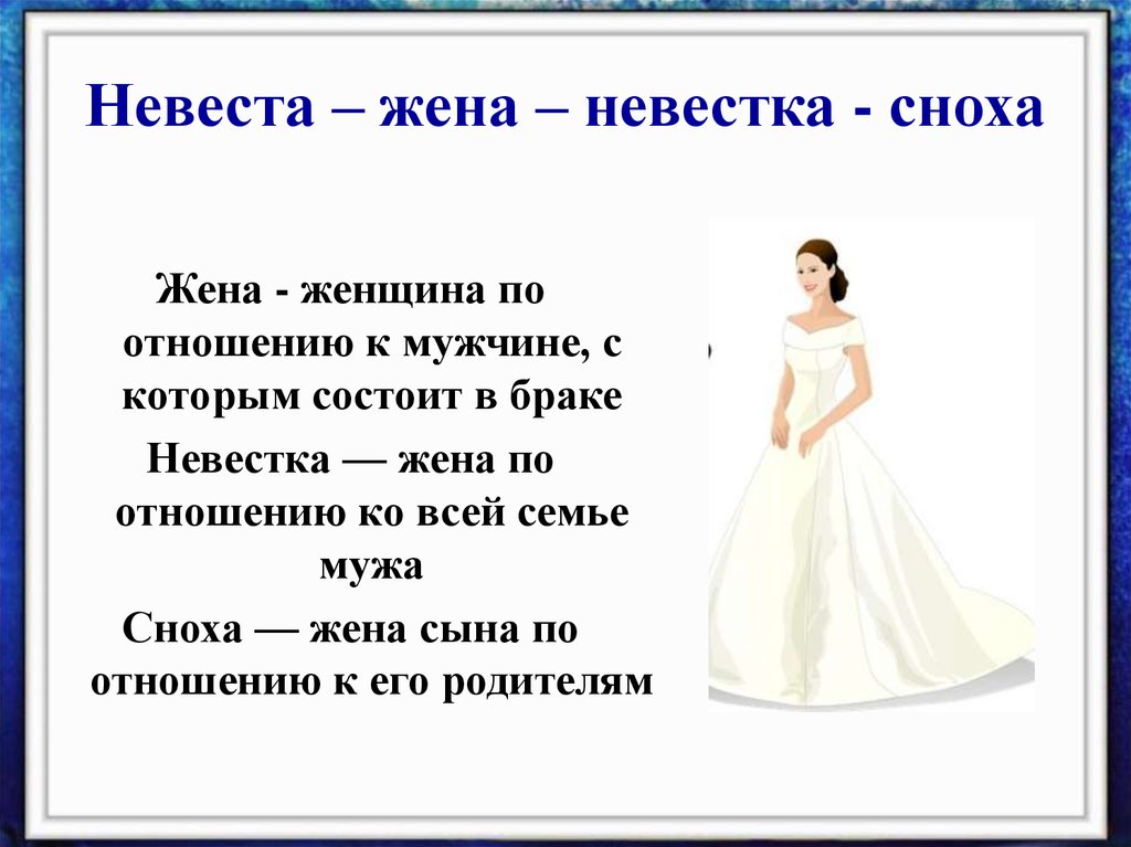 Значение слова жена. Сноха и невестка. Приметы про свадебное платье. Интересные факты о свадебных платьях. Высказывания про свадебное платье.