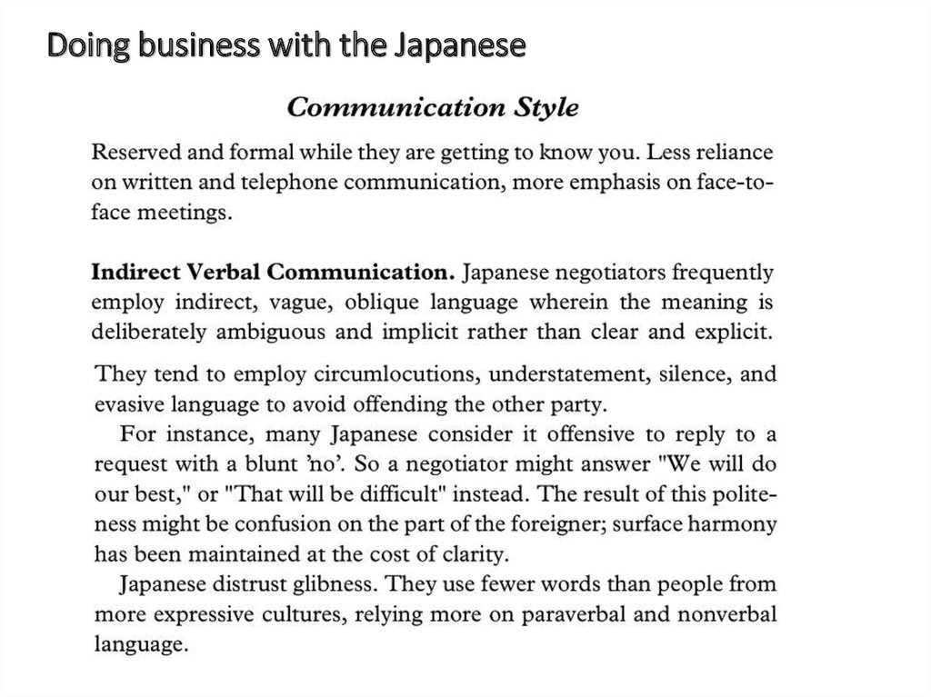Doing business with the Japanese