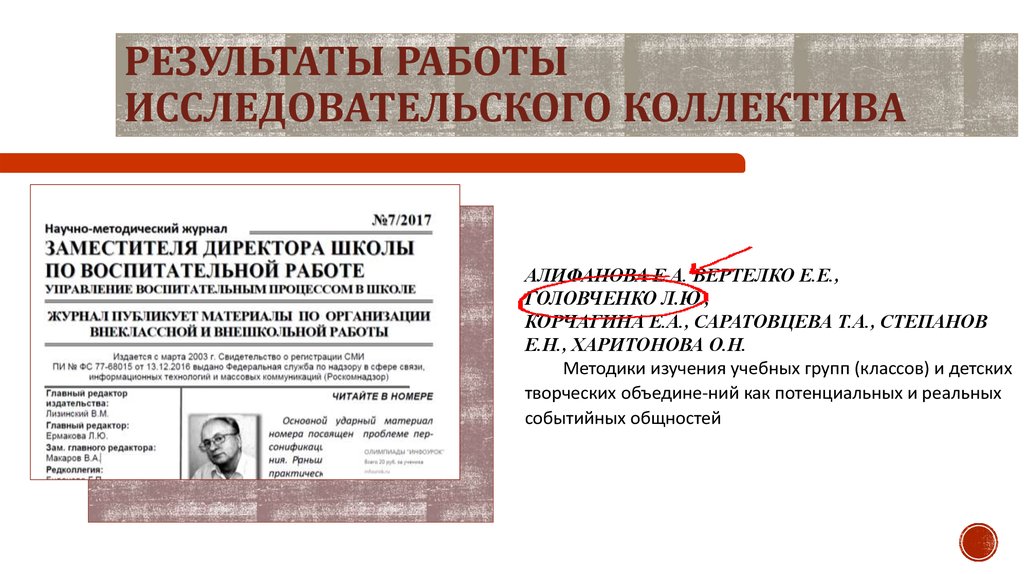 Результаты работы исследовательского коллектива