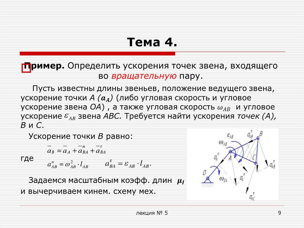 Определение угловой точки. Угловая скорость звена. Угловое ускорение звена механизма. Как определить направление углового ускорения звена. Ускорение в плоских механизмах.