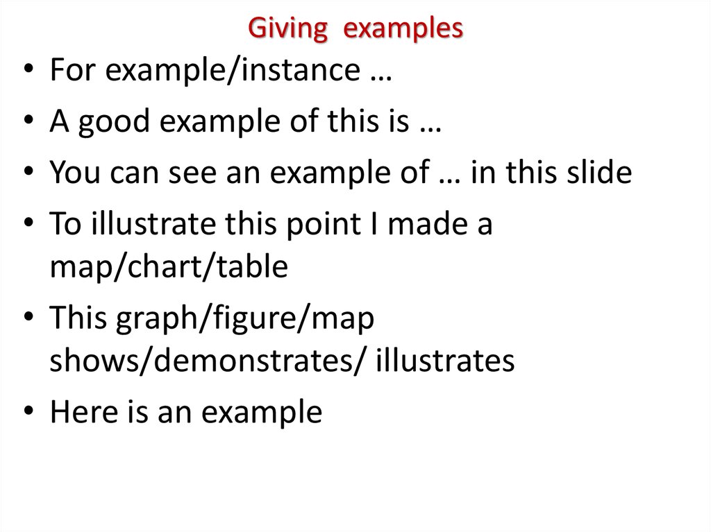 Give examples. Giving examples. Giving examples phrases. Give примеры. Words for giving examples.