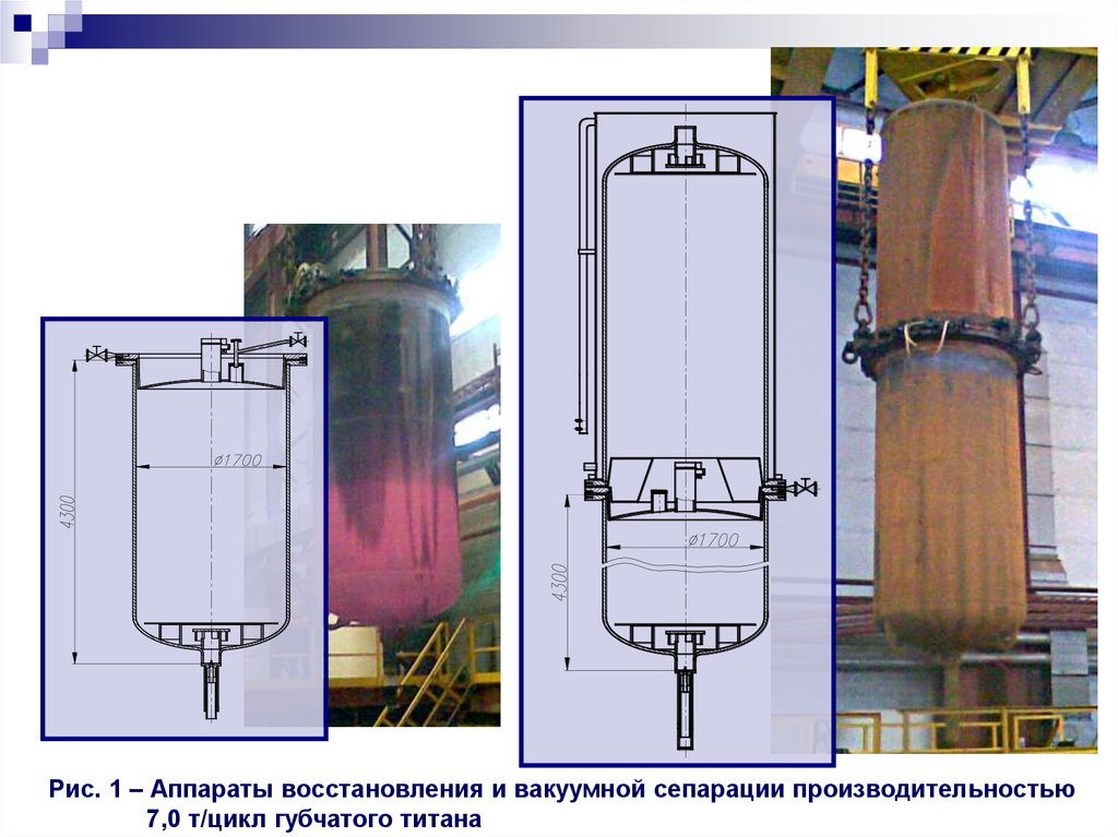 Рис. 1 – Аппараты восстановления и вакуумной сепарации производительностью 7,0 т/цикл губчатого титана