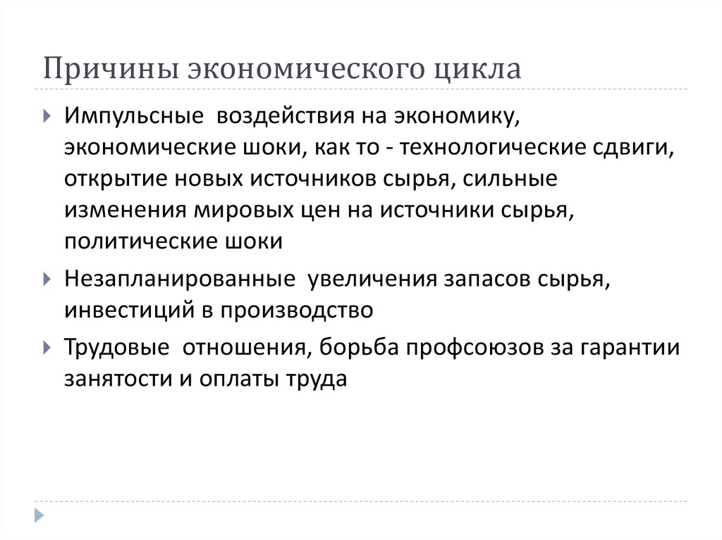 Почему цикл стал короче. Причины экономических циклов. Причины возникновения экономических циклов. Экономический цикл план. Экономические циклы и их причины.