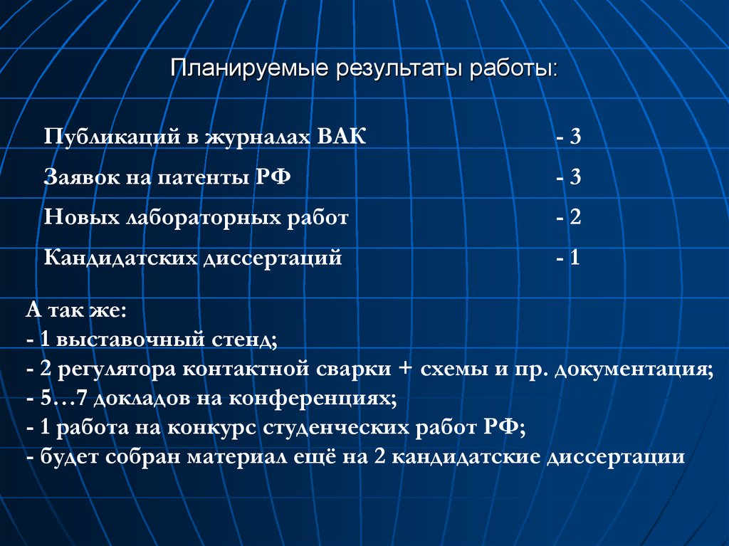 Планируемые результаты работы: