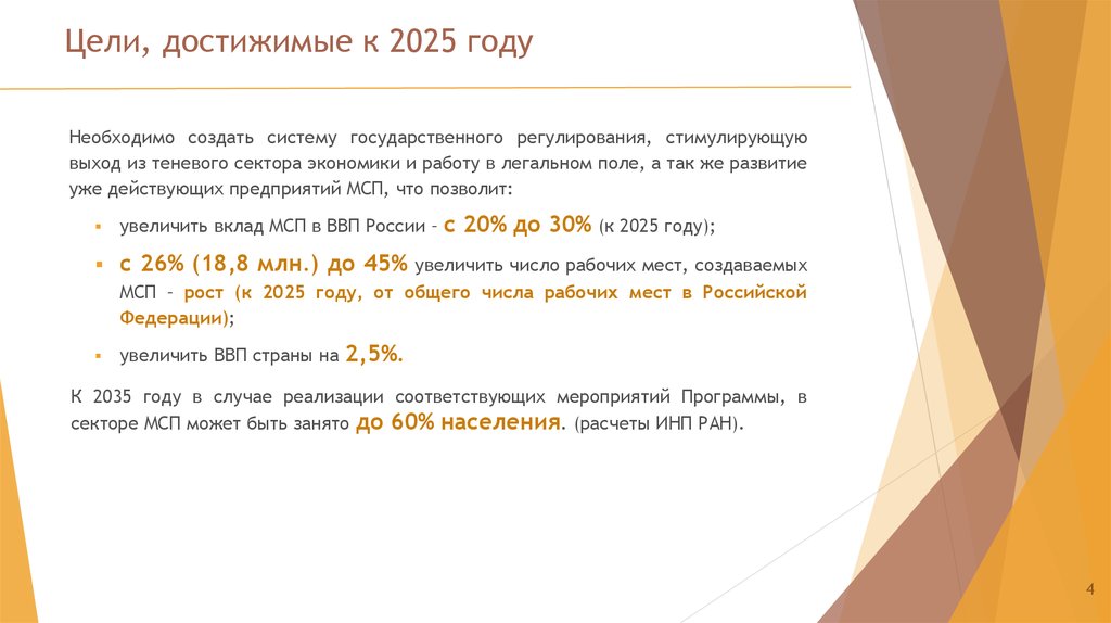 Цели, достижимые к 2025 году